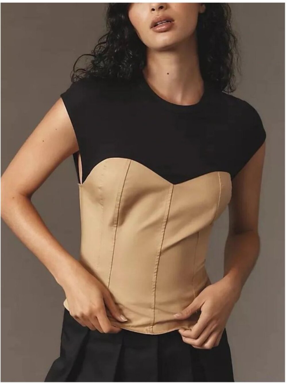 Anthropologie Structured Twofer Corset Cap Sleeve Top